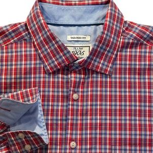 Jos. A. Bank Red Blue Plaid Long Sleeve Tailored Fit Shirt XL